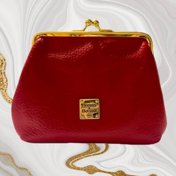 Dooney & Bourke Red Leather Kiss Lock Clutch - Picture 1 of 11